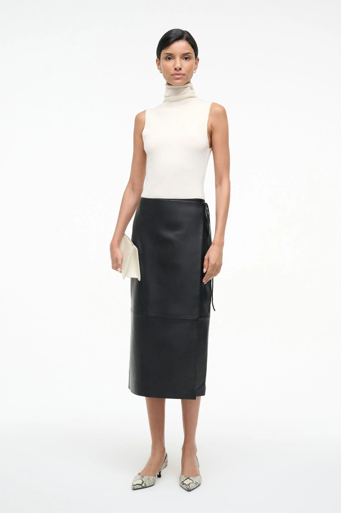 ROMAN LEATHER WRAP SKIRT | BLACK