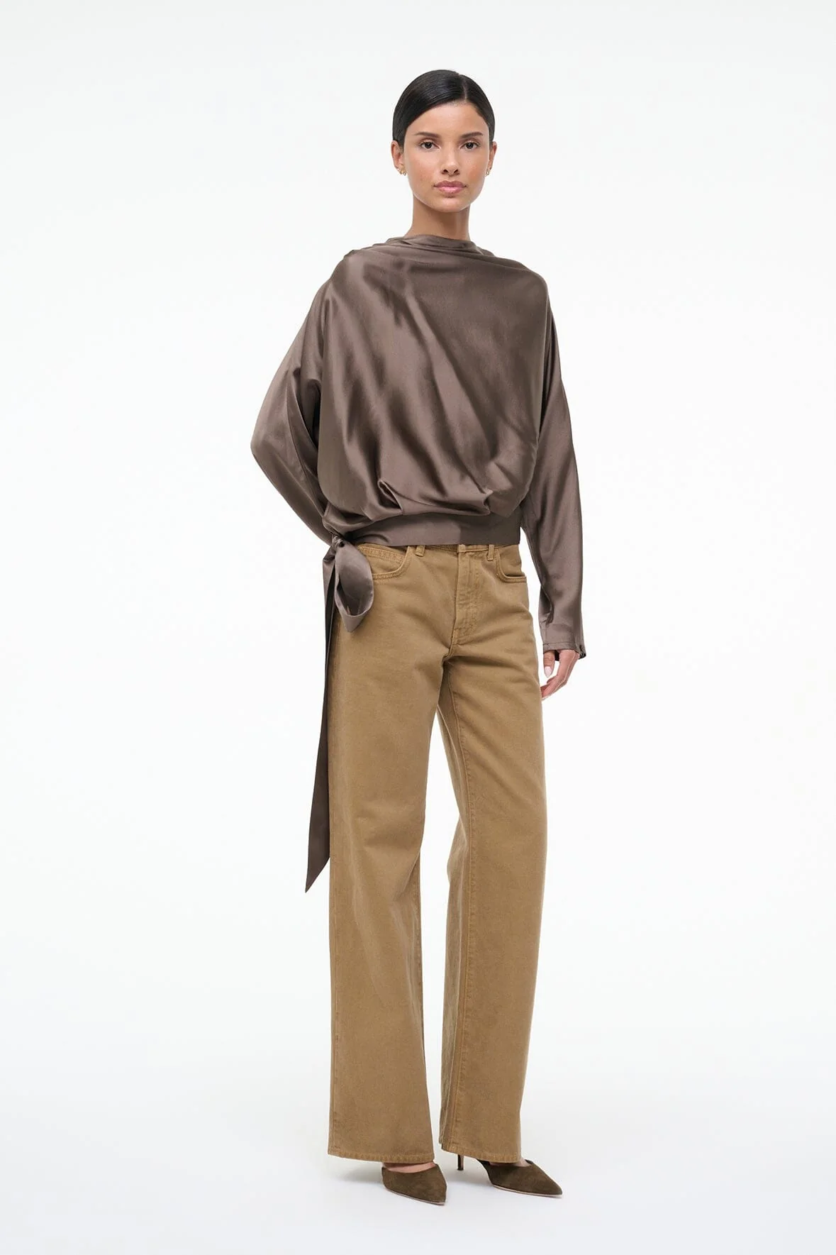 PHOEBE SILK TOP | TRUFFLE