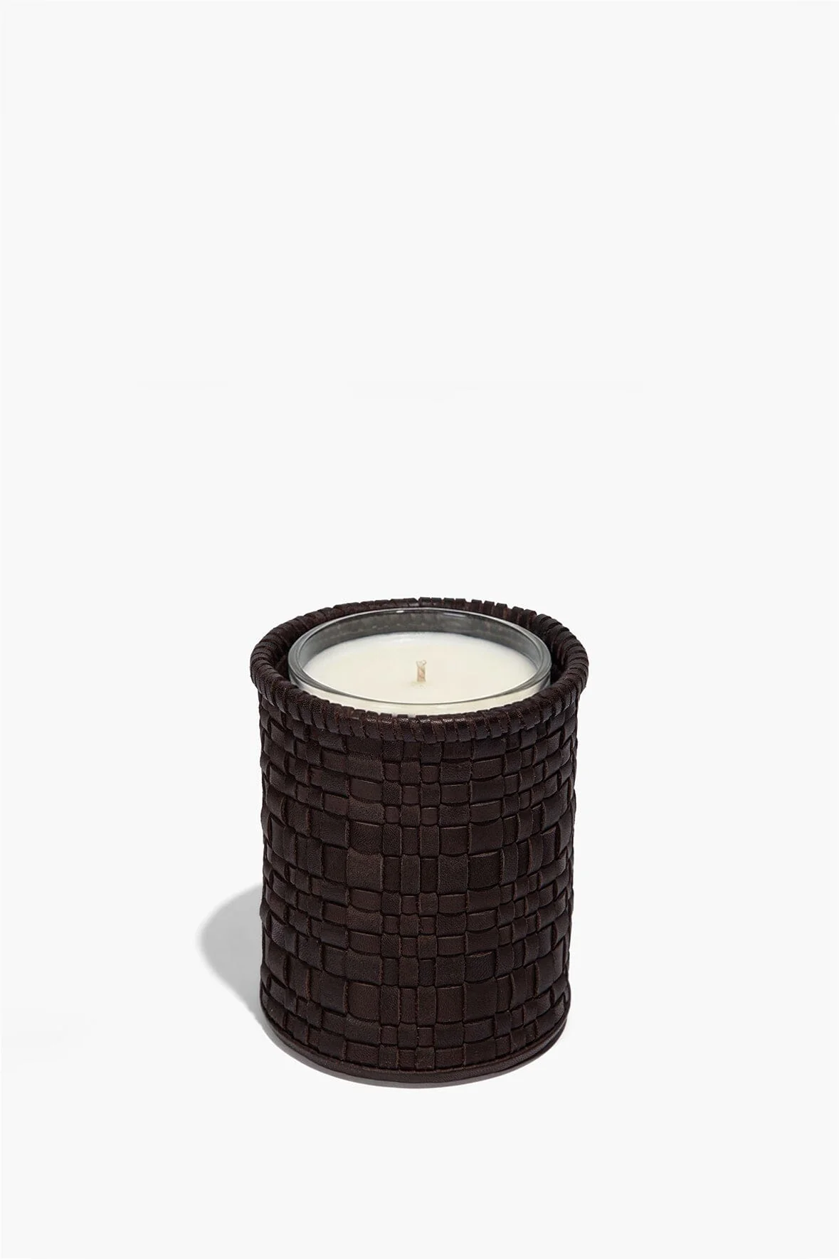 ROWE WOVEN LEATHER CANDLE | ESPRESSO
