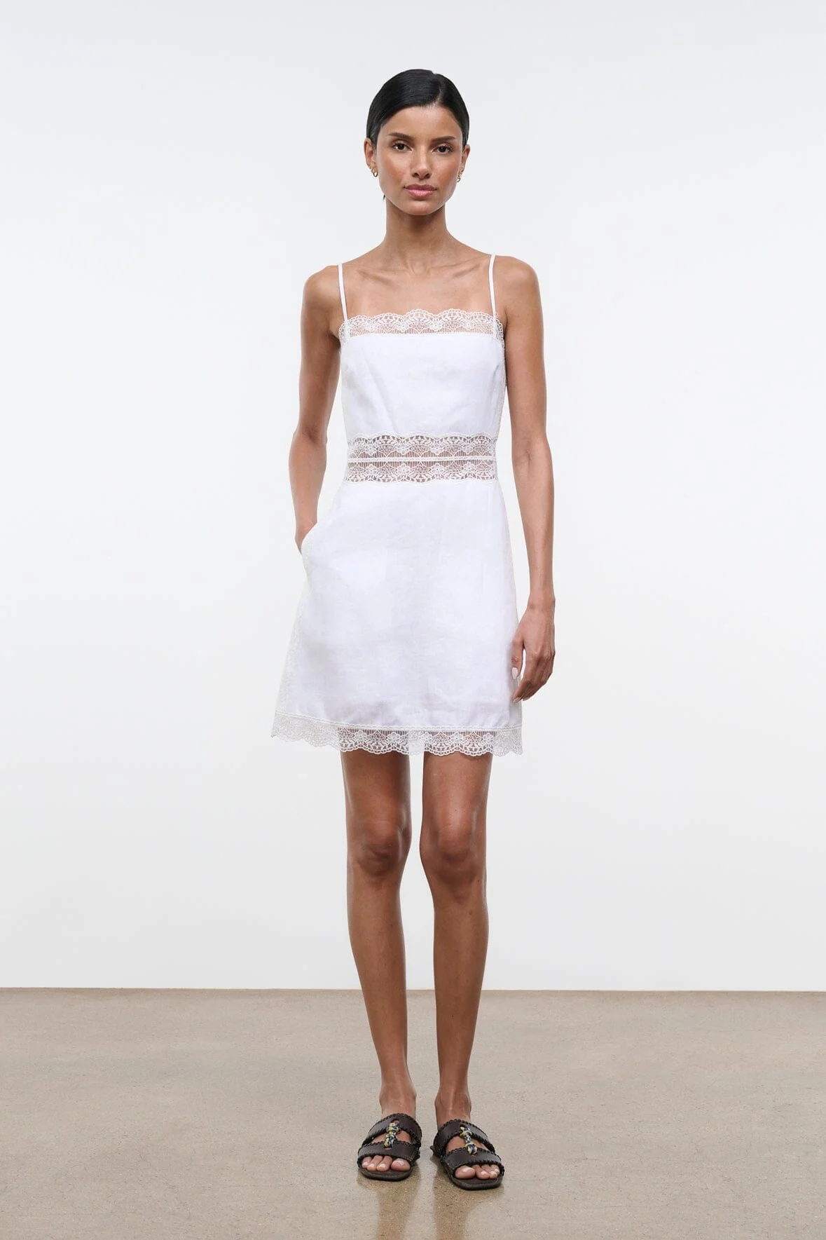 AMALINA LINEN MINI DRESS | WHITE